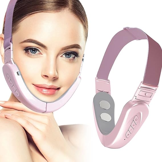 Double Chin Reducer Machine, Electric V-Face Lift Device Beauty Belt, Portable Intelligent Face Shaping Massager with Blue Light (pink)
