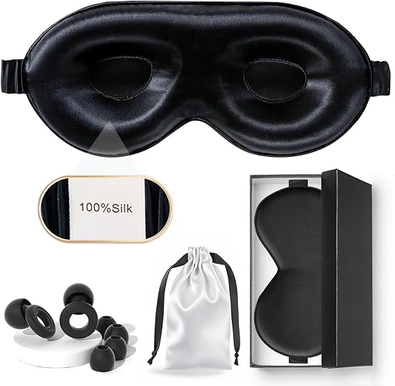 100% Mulberry Silk Sleep Mask as Your Ultimate Silk Eye Mask for Sleeping | Adjuster-Free 3D Contour for Petite Heads (21-23") | Zero Pressure Design | Yueerbao (Black)