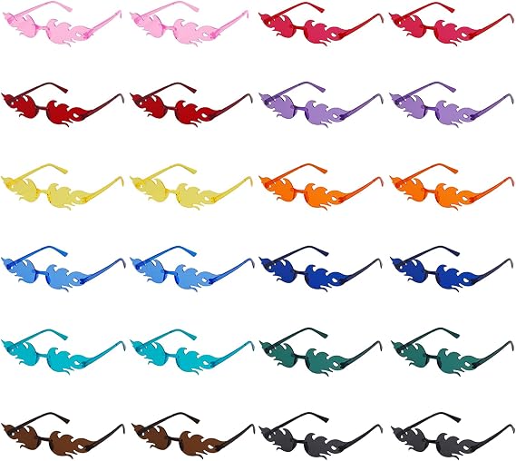 24 Stück Flammen Sonnenbrille Rave Brille Partybrillen Bunt