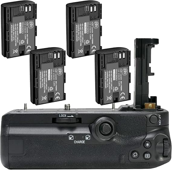 BM Premium Battery Grip Kit for Canon EOS R5, EOS R5C, EOS R6, EOS R6 II Digital Camera - Includes Qty 4 LP-E6NH Batteries + BG-R10 Battery Grip Replacement
