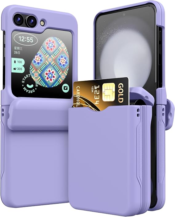 for Samsung Galaxy Z Flip 5 Case Cover with Card Holder Purple