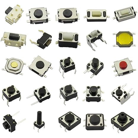250PCS 25Values SMD Micro Momentary Tact Switch Assortment Kit | 250PCS 25-values SMD micro momentary tactile switches, reliable contact, perfect for SMT circuit repair & electronic DIY use