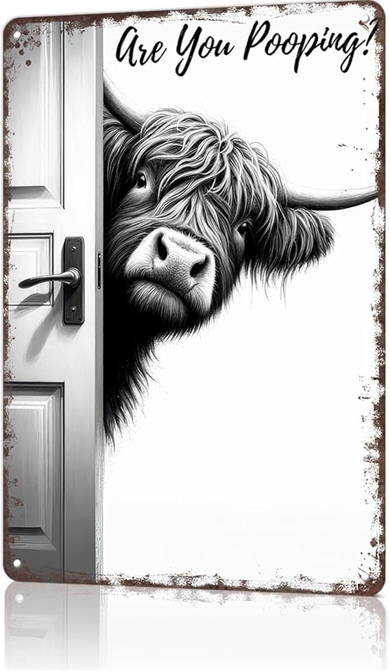 "Are You Pooping?" Bathroom Wall Art, Highland Cow Bathroom Sign