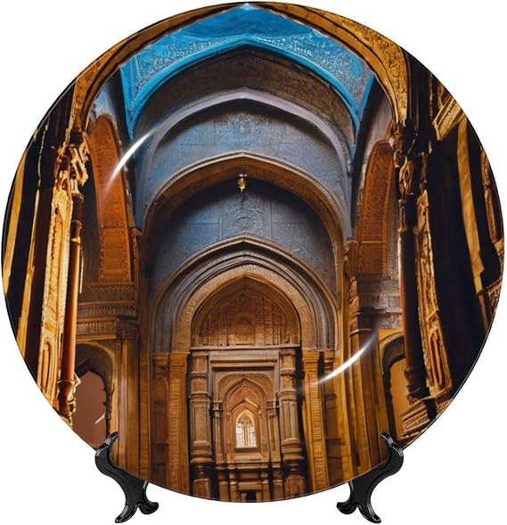 Ceramic Decorative Plate with The Mumbai filmcity Tours Print,Bone China (Porcelain) Plates Decorations with Vertical Stand for Home Office Shelf Wall Decor 6in