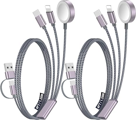 2Pack Travel Essentials for Apple Watch Charger,3-in-2 Multi Charging Cable