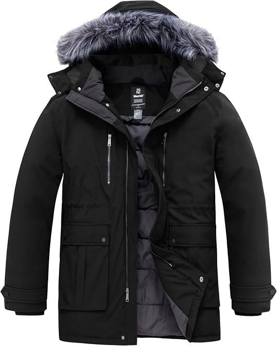 wantdo Men's Big and Tall Winter Coat Parka Jacket with Removable Hood | Big&Tall Coats for Men 2XB-6XB,LT-4XLT,For Snowy Cold Weather,Heavyweight,Insulated Padded,Faux Fur Hood,Waterproof,Windproof