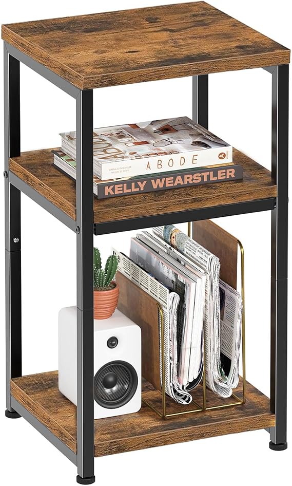 Simple Trending Side Table, End Table Night Stand, 3 Tiers Shelf for Living Room, Rustic Brown
