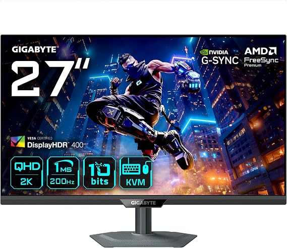 Gigabyte M27Q2 QD 27” QHD Gaming Monitor - 2560 x 1440, 200Hz, 1ms, 350 cd/m², FreeSync Premium, Display HDR400, HDMI 2.0, Displayport 1.4