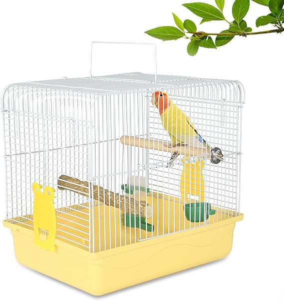 Small Bird Cage for Travel, Parrot Carrier with Handle 9.5"L x 12"W x 12"H