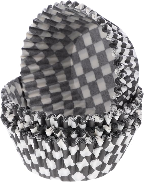 100Pack Checkered Cupcake Liners, Racing Theme Baking Cake Liners