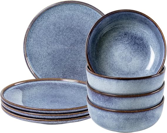 UNICASA Bundle - 25 Ounces Salad Bowls Set of 4 + 8.25 Inch Dessert Plates Set of 4