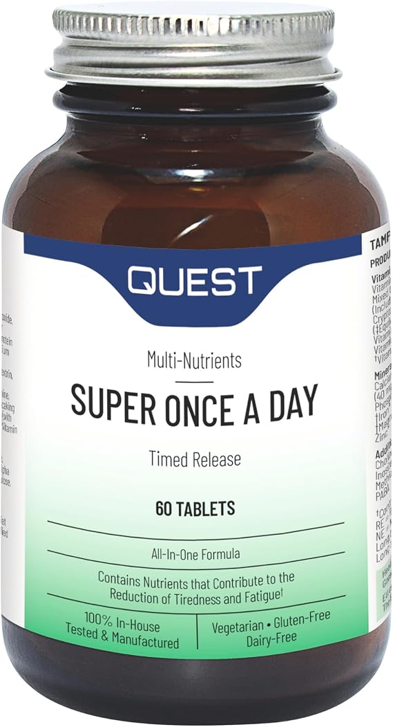 Quest Super Once A Day Multivitamin & Minerals 60x Tablets. 17 Vitamins & 12 Minerals with Vitamin A, B, C, D, Iron & Zinc for Men & Women. for Optimal Health, Reduces Fatigue & Immunity. (1 Pack)
