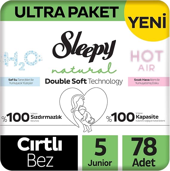 Sleepy Natural Double Soft Ultra Paket Bebek Bezi 5 Numara Junior 78 Adet