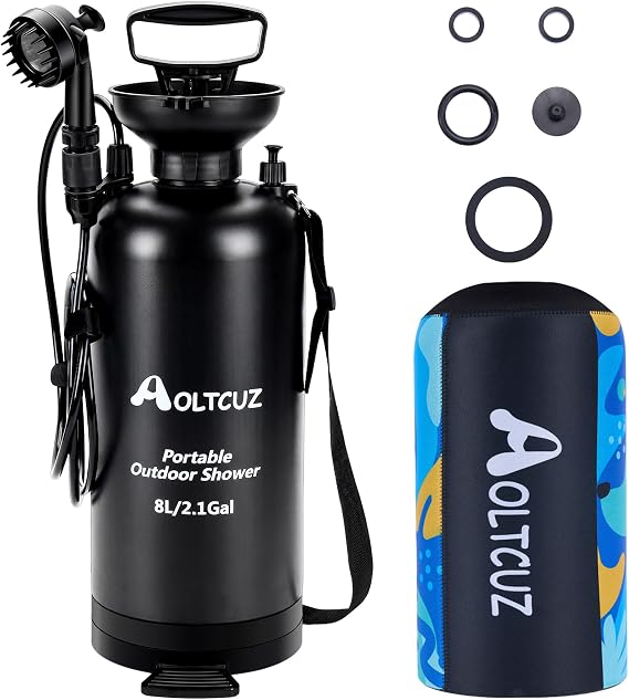 8L Portable Shower, 45 PSI, Pet Brush & ON/Off Spray Head