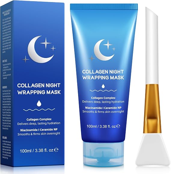 Collagen Face Mask, 100ml Collagen Night Wrapping Mask, Overnight Sleeping Mask to Protect Skin Elasticity and Hydration, Reduce Fine Lines & Wrinkles