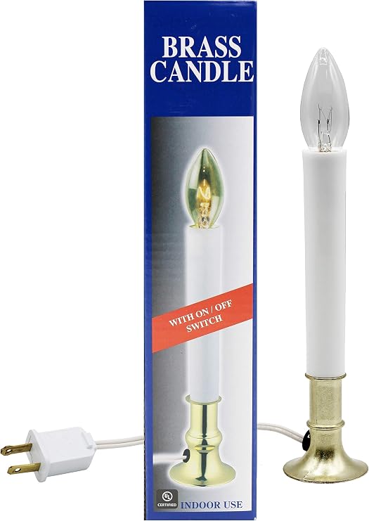 Creative Hobbies Electric Window Candle Lamp with Brass Plated Base, On/Off Switch, Light Bulb, Ready to Use!