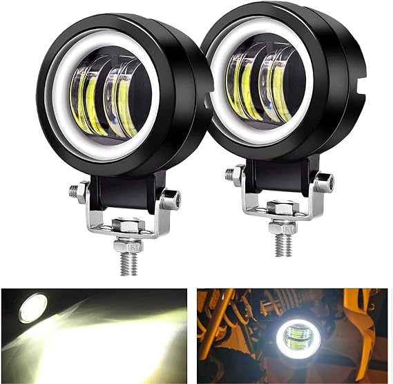 YUGAUNG Pair LED Fog Light Off Road Angel Eyes DRL 3” Round 6000K 80W 8000lm 10-80V DC Led Work Light Project Light White SUV Motorcycles IP68 Waterproof Adjustable Mounting Brackets.