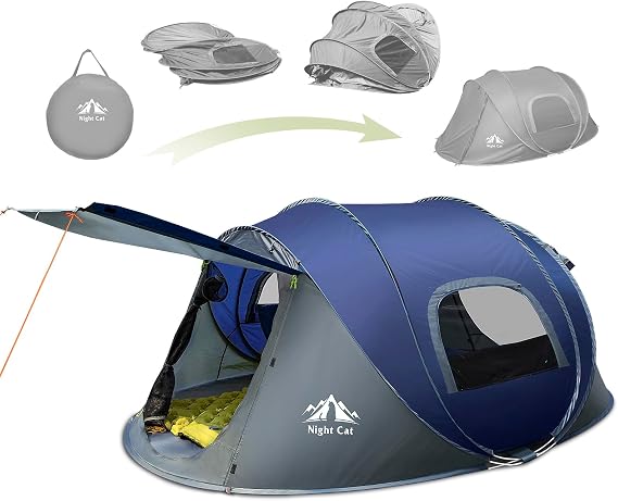 Night Cat Pop Up Tent 2 4 Person Waterproof Throwing Tent Breathable Easy Adjustment for Camping Hiking