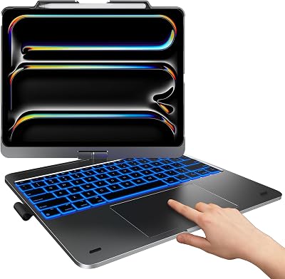 typecase Touch Case with Keyboard for iPad Pro 13M5M4, 20252024, iPad Air 13M4M3M2, 202620252024 & iPad Pro 12.9, Trackpad, 360 Rotatable, 11-Colors Backlit, Midnight Gray