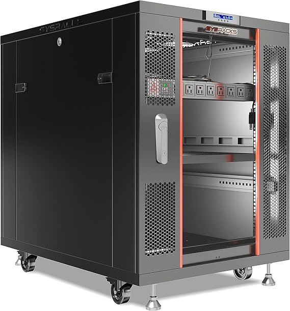 Server Rack Cabinet, 39 Deep 19 Floor Standing Network Enclosure Glass Door, 18U 39 Deep 24 W x 39 D x 37 H