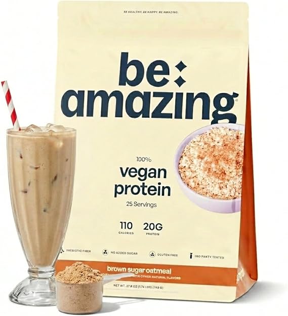 BE AMAZING Vegan Protein Powder, Brown Sugar Oatmeal 25 Servings, 20g Plant Based Pea Protein, Pumpkin, Clean, Smooth, Prebiotic Fiber, Low Carb, Dairy Free, Gluten Free, Soy Free, No Added Sugar