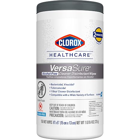 CLOROX Healthcare VersaSure Cleaner Disinfectant Wipes, 6" x 5", 150 Count Canister (Package May Vary)