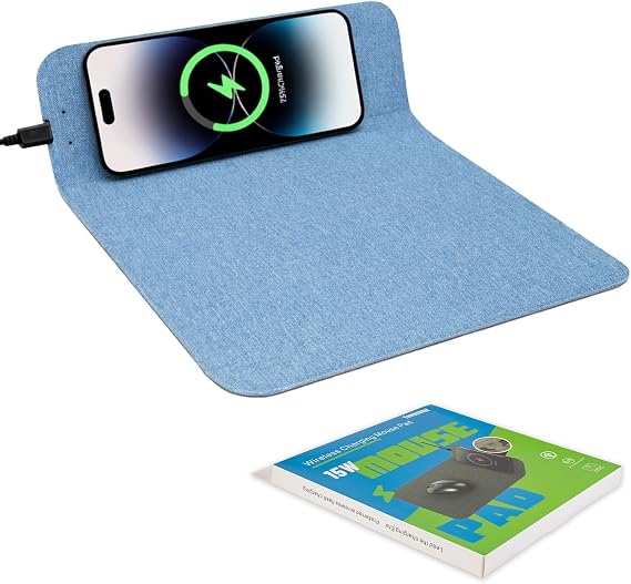 Fast Wireless Charging Mouse Pad 15W, Office Desk Pad with Ultra-Smooth Surface Non-Slip Rubber Base, Waterproof Mousepad for Computers/Office/Work/Home/Pad for iPhone Samsung (Blue)