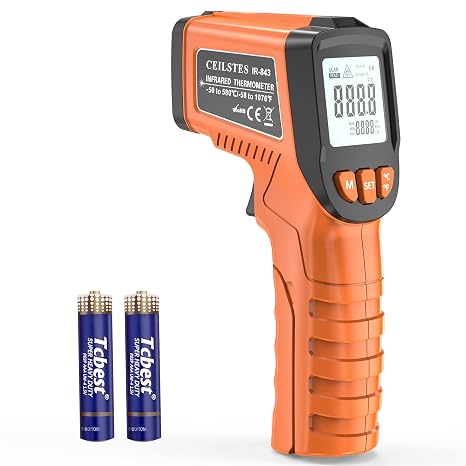 Infrared Thermometer Gun, Infrared Temperature Gun for Cooking, Laser Thermometer Gun -58F~1076F with Adjustable Emissivity & Max/Min, Suitable for Industry, ovens, HVAC (Not for Human)