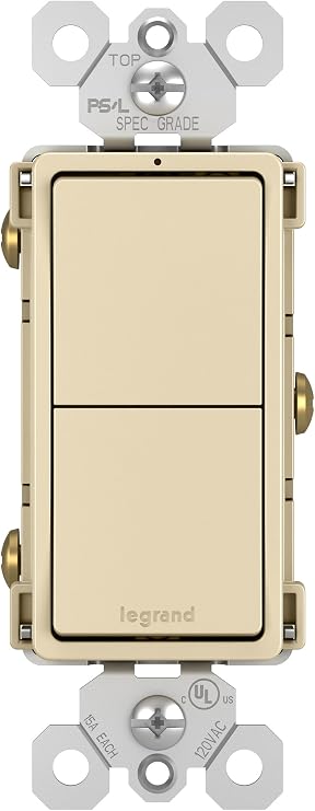 Legrand radiant RCD11ICC6 15 Amp Combination 2-in-1 Decorator Rocker Light Switch, Two Single Pole Switches, Ivory (1 Count)