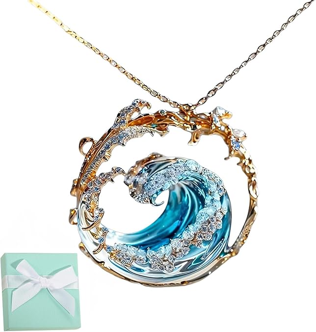 Ocean's Oath Jewelry Set, Romance From The Sea-Ocean's Oath Necklace Earrings Rings Set, Boho Summer Wave Jewelry Gift