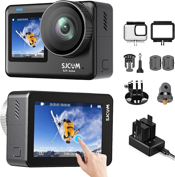 SJCAM SJ11 Underwater Action Camera 4K,5G WiFi,154FOV with Active HDR,30M Snorkeling,6-axis Stabilization Motorcycle Sport Camera,Touch Screen, Dual Batteries,for Surfing cam,Skiing,Hiking,Adventure