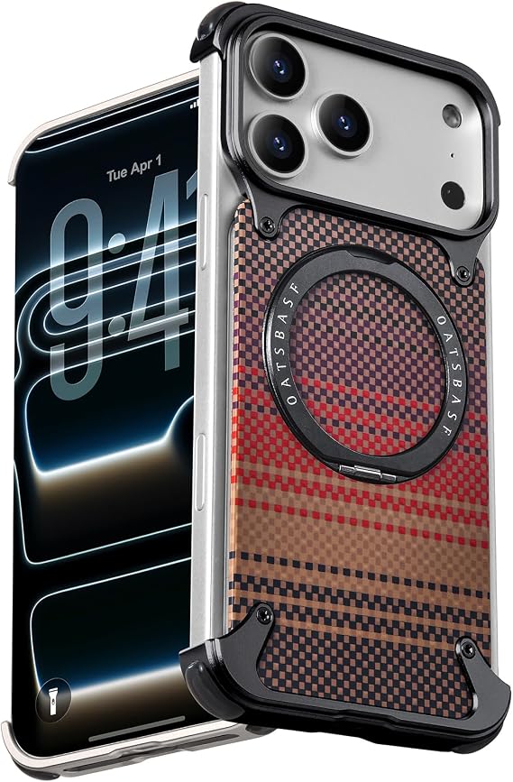 OATSBASF Frameless for iPhone 17 Pro Case Sleek Minimalist | Protective Shock Absorption Aerospace Grade Shells with 360 Rotating Kickstand