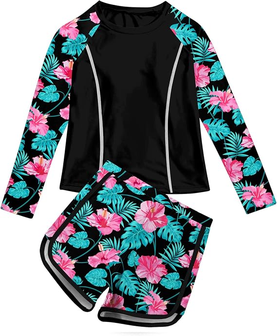 Vogseek Girls Rash Guard Swimsuits 2 Piece Bathing Suit Size 7-14T