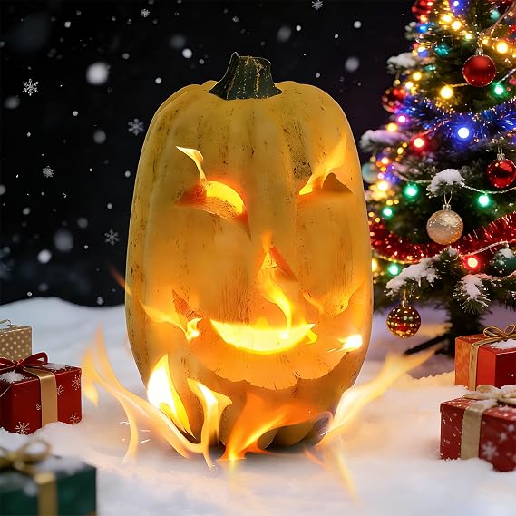 Ceramic Halloween Pumpkin for Fire Pits, Realistic Reusable Single Halloween Pumpkin Log for Campfires, Bonfires, Fireplaces Decorations (Oval)