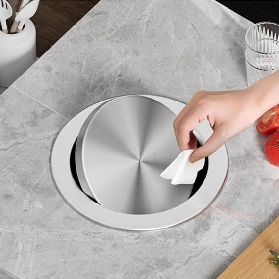 Trash And Waste Chute Lid Recessed Counter Top Covers,Trash Can Stainless Steel Swing Cover For Kitchen, Bathroom, And Home Use, Waste Bin For Protection(Silver,18-20cm/7-7.9in Opening)