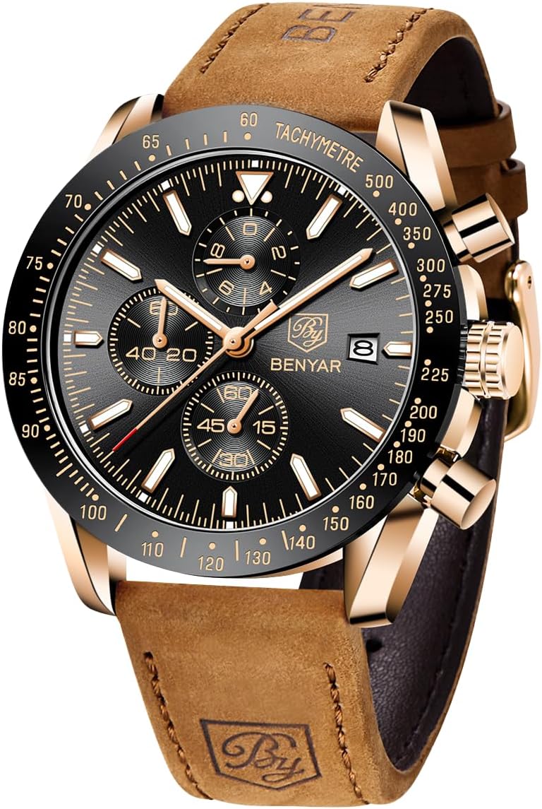 benyar mens analogue watch quartz chronograph 30 m waterproof luminous date function casual business designer watch classic elegant gift