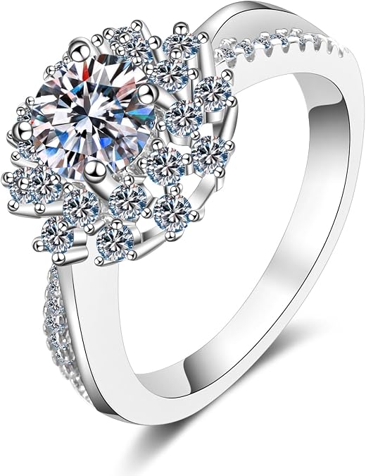 StarGems Sunflower 0.8ct Moissanite 925 Silver Platinum-Plated Ring RX047
