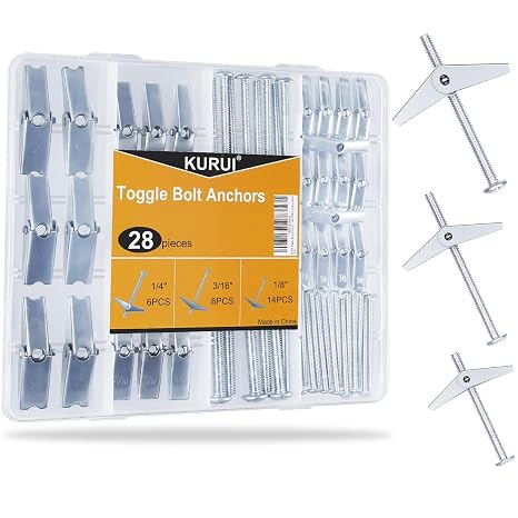Heavy Duty Hollow Drywall Anchors for Sheetrock Ceiling, Toggle Bolts and Wing Nut Kit, 28Pcs Metal Dry Wall Anchors and Screws Assortment Set, Butterfly Anchor for Hanging 1/8, 3/16, 1/4