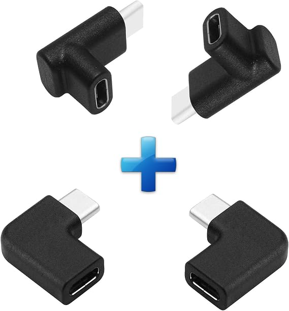USB C Angle Adapter [4 Pack] 2 Left/Right + 2 Up/Down