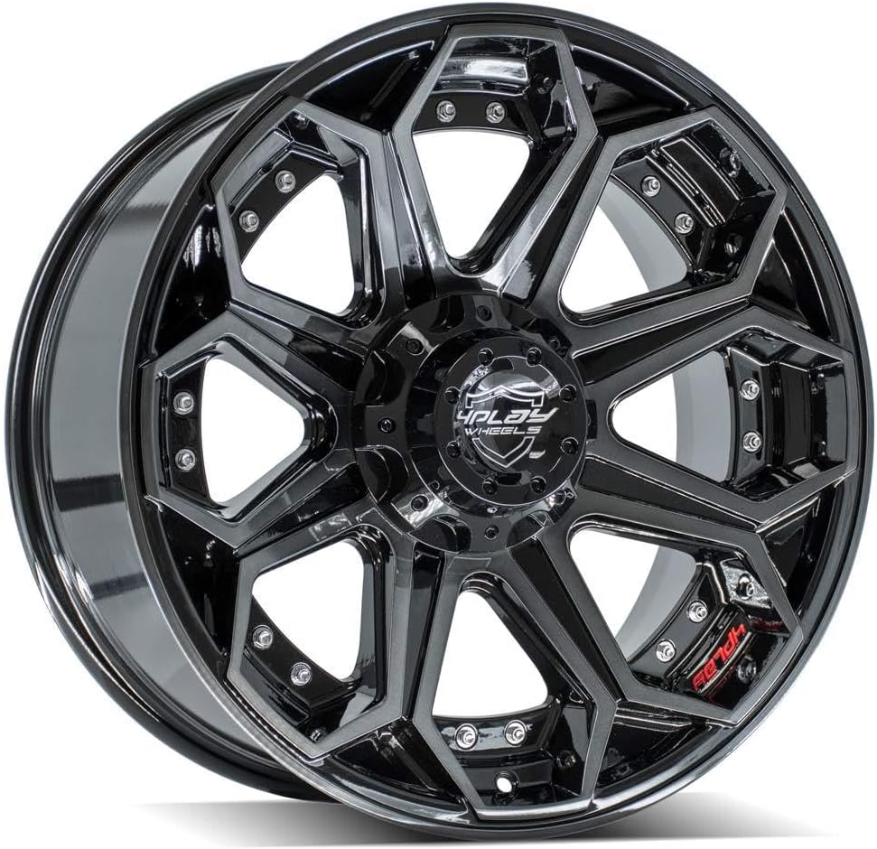 4PLAY Wheels 4P80R 20 Inch Rim Fits 6x135 & 6x139.7 20x9 Gloss Black Brushed with Tinted Clear 1