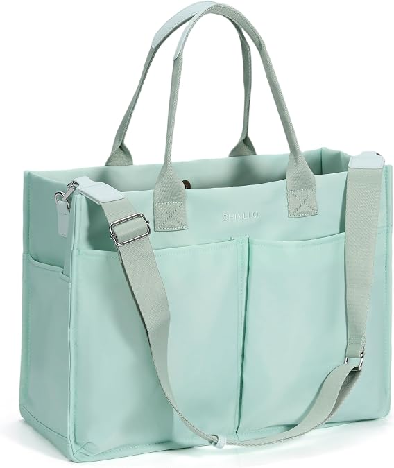 Chinllo Nylon Tote Bags for Women, Large Pockets Handbags Compartments Crossbody Bags Work Laptop Purse for Travel, Beach