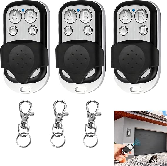 3 PCS 433MHz Universal Garage Door Remote Control, Gate Remote Control Fob Automatic Opener Copy Key with 4 Programmable Buttons, Wireless Cloning for Doors Electric Gates Security Systems Automation