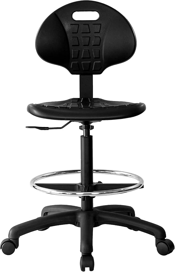 Chair Master-Heavy Duty Ergonomic Drafting Stool Black-Easy to Clean-Largest (20") Adj. Footring and Base (26") on the Market. Seat Ht Range (23"-33"). for Home, Auto, Lab, Cleanroom. Durable.