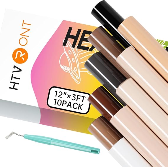 HTVRONT Skin Tone HTV Vinyl Bundle, 12" x 3FT, 10 Pack Brown HTV