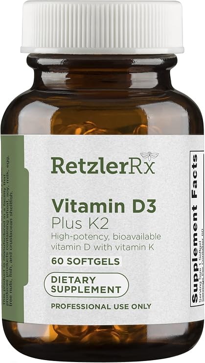 HormoneSynergy Vitamin D3 5000 Plus K2 by Dr. RetzlerRx - 2-in-1 Support* - High Potency, Bioactive - 5,000 IU D3 & 110 mcg K2 Menaquinone-7 (MK-7)