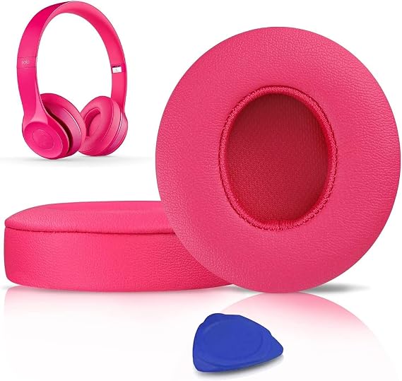 SoloWIT Earpads Cushions Replacement for Beats Solo 2 & Solo 3 Wireless On-Ear Headphones, Solo2 Solo3 Ear Pads with Soft Protein Leather, Added Thickness - Pink