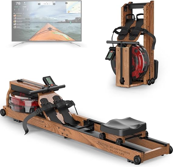 JOROTO Water Rowing Machine for Home Use, Foldable Rower Machine 330lbs Weight Capacity with Bluetooth Monitor, Phone Holder