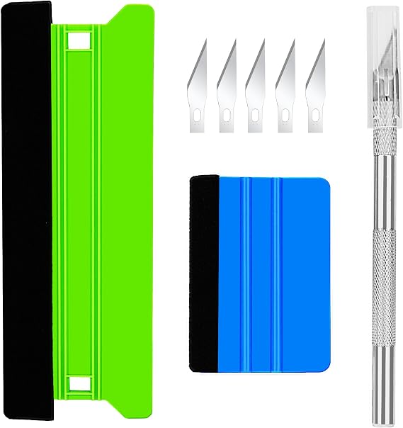 Efficient Application Vinyl Wrap Kit, Window Film Tools & Wallpaper Tools - 21cm & 10cm Plastic Felt Squeegee and Trimmer for Glass Film, Car Vinyl, Car Tint & Wallpaper