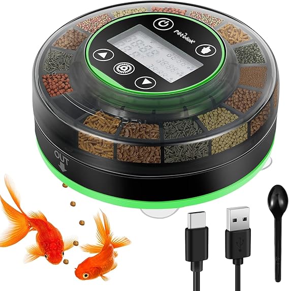 Automatic Fish Feeder for Aquarium Portion Control & Moisture-Proof | USB-C Rechargeable Auto Fish Food Dispenser with Timer, LCD Display, Vacation Precision Feeding for Small Tank Betta Turtle