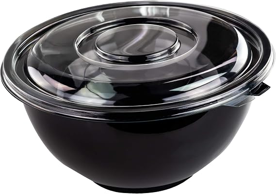 Recyclable Large 160 Oz Serving Bowls with Lids 4pk. Fit Any Party Sized Hot or Cold Food or Dessert With Our Catering-Grade Big Disposable Bowl With Cover Great for Picnic Buffet or Cookout Supplies